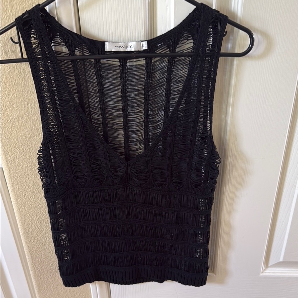 Black Sleeveless Fitted Crop Tank frayed  Top